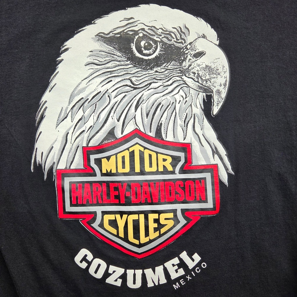 VTG Cozumel Mexico HARLEY-DAVIDSON Bikercore Eagle Graphic T-Shirt Mens L Black